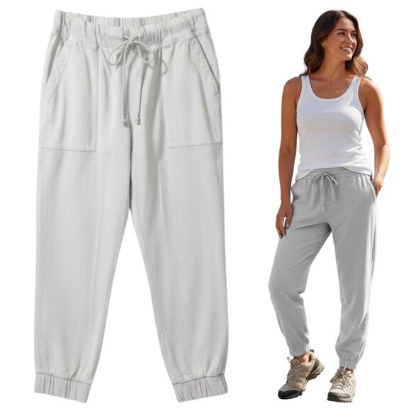 Bella Dahl Light Gray Drawstring Jogger Pants L Tencel Soft Lounge Casual - Picture 1 of 10